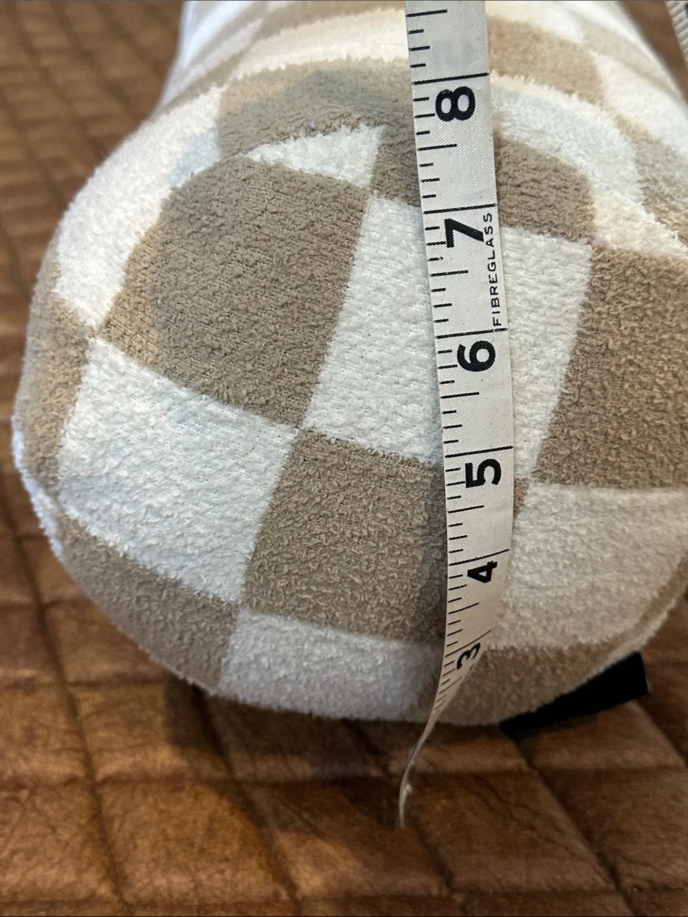 Nicole Miller Cream and Tan Checkerboard Bolster Pillow